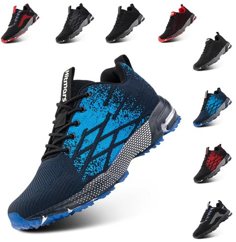 NEOKER Laufschuhe Herren Turnschuhe Damen Sportschuhe Leicht Straßenlaufschuhe Unisex Schnürung Atmungsaktiv rutschfeste ALI-1Blau EU45