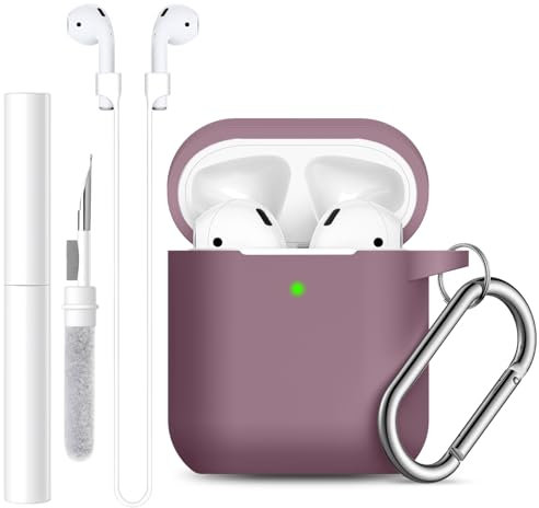 Lerobo Funda para Airpods, con kit de limpieza y correa magnética, cordón deportivo antipérdida, funda suave de silicona compatible con Apple AirPods de 2ª y 1ª generación