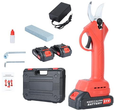 HshDUti Electric Pruning Shears, Professional Cordless Electric Pruning Battery Powered, Cordless Power Pruner for Gardening with 2Pcs 2000mAh Rechargeable Batteries, 21V Tree Pruner Branch Cutter