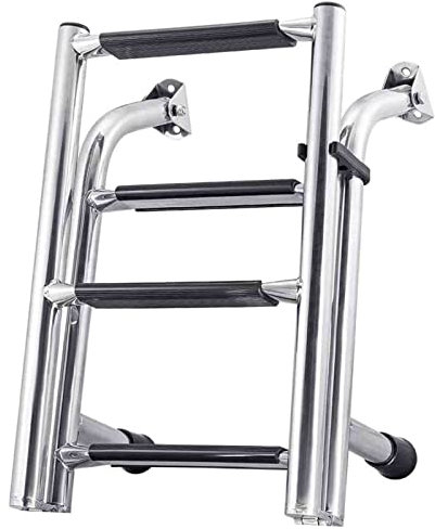 Miuxe Foldable Stainless Steel Marine Telescoping Ladder 3/4 Step Heavy Duty Wide Steps Swim Deck Pontoon Boat Ladders for Marine Yacht Swimming Pool Platform
