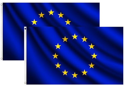COCOSY 2 Stück Europa Fahne - 90 x 150 cm 100% Polyester Europaflagge mit Messing-Ösen - Wetterfeste & Langlebige EU Europa Flagge für Sport & Feierlichkeiten