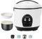 MOOSUM Olla arrocera de 5 litros, para 2-10 personas, Vaporera con interior revestido de cerámica, Antiadherente, Mantiene el calor, Con cacito para el arroz y taza medidora, Blanco
