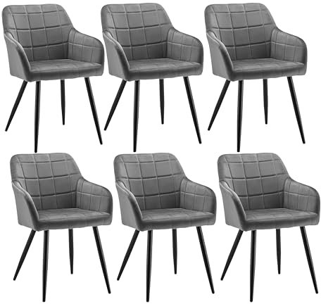 CLIPOP Esszimmerstühle 6er Set Stühle mit Armlehne, Samt Bezug, Esszimmerstuhl Küchenstuhl Polsterstuhl, Stühle für Esszimmer (Samt Grau, 6er Set)