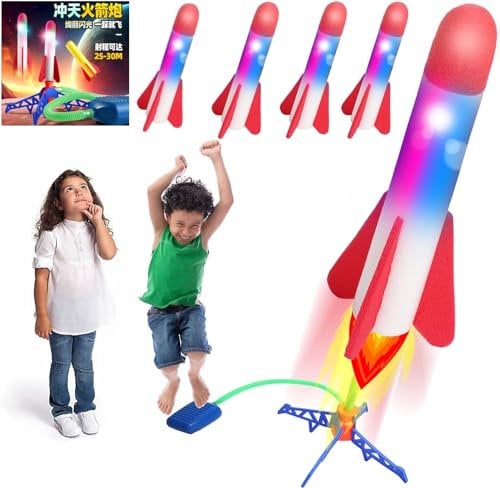 Agrifilm The Original Rocket Launcher, 4 Foam Rockets,Can emit light and Toy Air Rocket Launcher - Gift for Boys and Girls - Great for Year Round Play baby,gift.