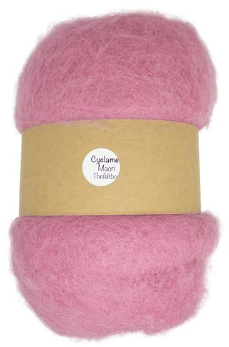 The Felt Box Lana cardata per infeltrimento ad ago Maori DHG naturale cardata con fibre corte grossolane 100 g - ciclamino