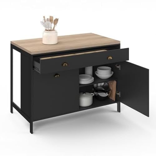 IDMarket – Ilot central 120 cm campaña ISIS bandeja madera forma haya y negro