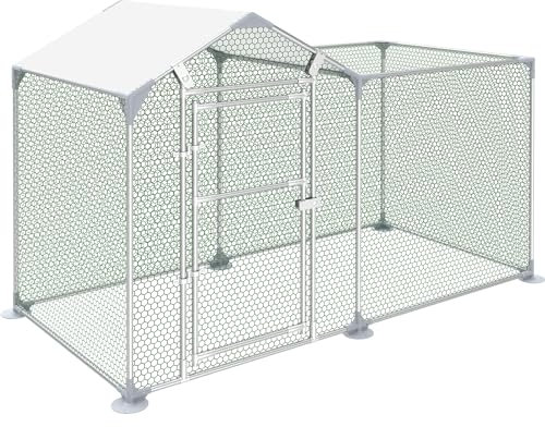 NAIZY Hühner Freilaufgehege mit Schloss, Hühnerstall 2 m x 1 m Hühnerhaus Verzinkter Stahlrahmen mit PE Sonnenschutzdach Kleintierstall, für Hühnerkäfig Geflügelstall Vogelkäfig