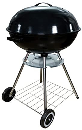 Parrilla de carbón con Tapa Redonda, Parrilla portátil para jardín, Parrilla con Ruedas y Estante Cromado, asa y recolector de Cenizas, trípode para Barbacoa, Color Negro, 22