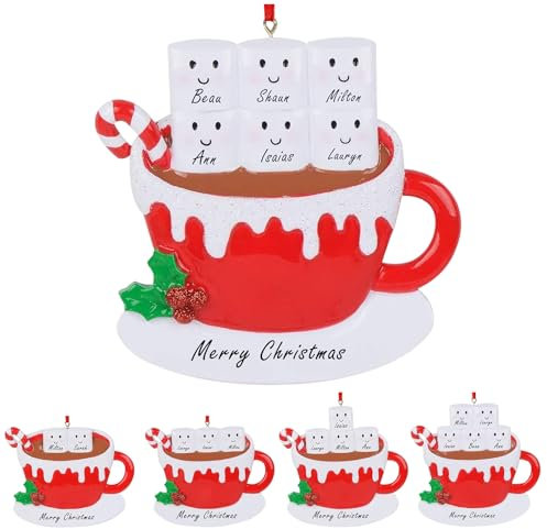 2024 Ornamento natalizio personalizzato di Tazza da caffè, Famiglia di 2/3/4/5/6, Ciondoli per albero di Natale con nomi personalizzati, Ornamenti da appendere all'albero di Natale, Famiglia di 6