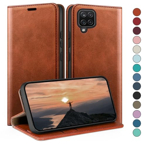 HUOUH for Samsung Galaxy A12 Wallet case with RFID Blocking PU Leather,Flip Folio Book covers,Credit Card Holder Shockproof Phone case Women Men for Samsung A12 case Light Brown