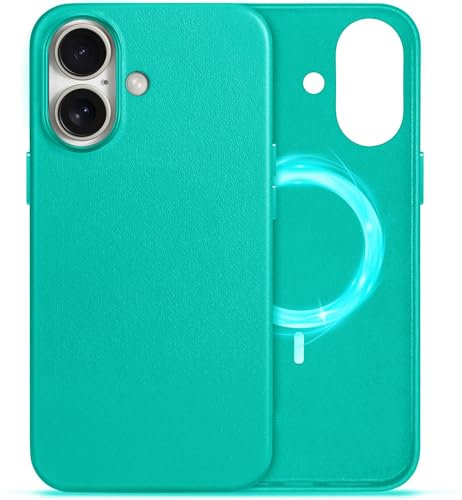World biz Case for iPhone 16-6.1, Genuine Leather Magnetic Wireless Charging Case, Slim Protective Shockproof Non-Slip Metal Buttons Cover, iPhone 16 2024 (Teal)
