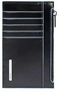 PIQUADRO – Portacarte Blue Square – in Pelle – Protezione RFID, 10 fessure per carte, 1 comparto interno e porta monete – Nero – Unisex