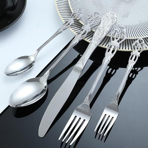 Will Like Besteckset für 1 Person, 5-teilig, hochwertig, spülmaschinenfest, inklusive Steakmesser/Gabel/Löffel, ideal für Zuhause, Küche, Restaurant (Silberbesteck)
