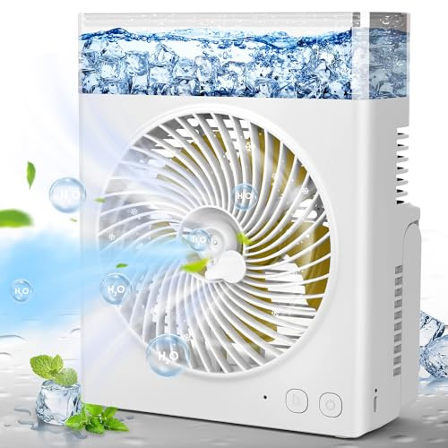 Misting Fan Portable, 16000mAh 8-Inch Rechargeable Battery Operated Fan with 600mL Water Tank, Cooling Desk Misting Fans for Outside, Perfect Quite Mist Water Spray Fans for Home Office Camping Patio