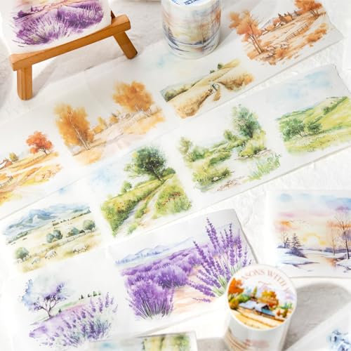 Scrapbooking Stickers Set,4 Rolls Journaling Zubehör Stickers,Seasons Scenery Themed Washi Tape Aesthetic Stickers Decorative for Journal Zubehör,Notebook,Photo Album,DIY(Four Seasons Series)