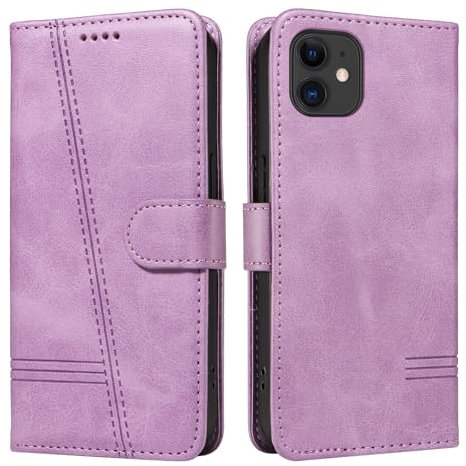 NEXCURIO Handyhülle für Apple iPhone 11 Hülle Klappbar mit Kartenfäch Klapphülle Lederhülle Leder Schutzhülle Wallet Flip Case Cover Handy Tasche Handytasche - Violett
