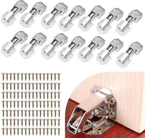 Cabinet Hinges with Screws, 14PCS Concealed Cupboard Door Hinges, 90 Degree Hinge for Kitchen Cabinet, Silent Close Hinges for Kitchen Cupboard Doors Bathroom
