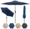 RELAX4LIFE Parasol Déporté LEDΦ230cm, Parasol de Jardin Extérieur en Fer avec Lumières Inclinaison à 35°, Protection Solaire, Parasol Rond Pliable Inclinable pour Balcon Terrasse Jardin (Bleu Foncé)