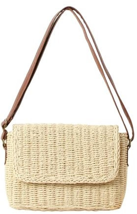 YIMAISZQSac Paille Sacs d'embrayage De pour Femme D'épaule À Bandoulière Tissée La Main-Beige