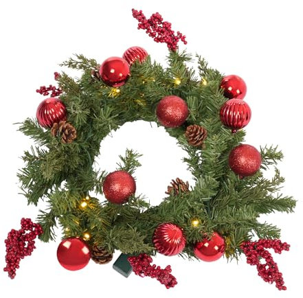 18-Zoll-Tür-Weihnachtskranz, Adventskranz, LED-Weihnachtskranz mit Lichtern, künstlicher Adventskranz mit Lichtern, Weihnachtsdekoration, Haustürdekoration