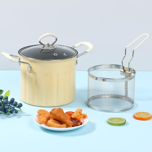 harupink Speckfettbehälter mit Sieb-Set,3L Ölfilter Topf aus 304 Edelstahl mit Topfdeckel,Fett behälter für die Lagerung von Frittieröl und Speisefett,geeignet für alle Herdarten(Hellgelb)