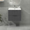 Evora 600mm Satin Grey Fluted Wall Hung Bathroom Vanity Unit 2 Drawer with Ceramic Basin & Chrome Handle