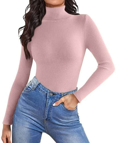uxxnjfg Maglia Maniche Lunghe Donna Abbigliamento Magliette Lupetto Comodi Autunnali T Shirt Leggeri Aderente Attillata Maglioncino