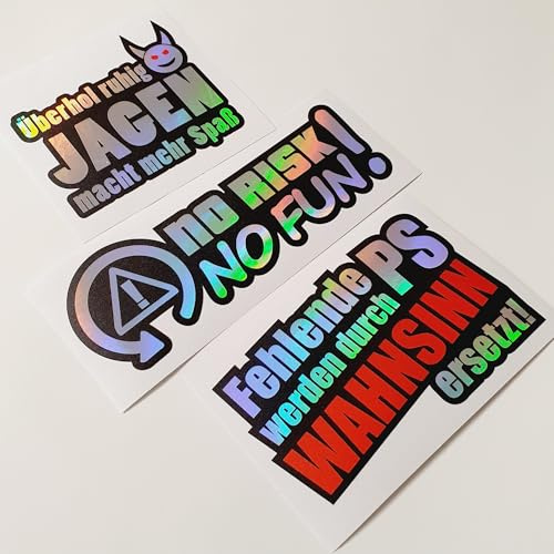 folien-zentrum - 3 STK. Aufkleber Auto Set - Jagen/No Risk/PS Wahnsinn - Autoaufkleber Farbwechsel Oilslick Schwarz - OEM & JDM Tuning Autosticker - Lustige Sprüche Sticker Car - Made in Germany 2