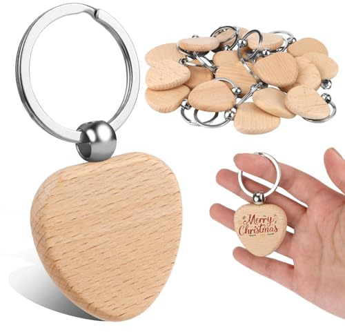 TYSM-CC Personalisierbare Holzschlüsselanhänger Herz-Schlüsselanhänger zum Bemalen - Kreative DIY Schlüsselringe aus Massivholz für individuelle Geschenke und kreative Projekte