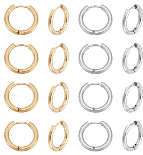 UNICRAFTALE 32 Pièces 2 Couleurs Créoles Huggie 16mm Attache Oreille Mini Créoles Acier Inoxydable Boucles Rondes Composants Bijoux Cadeaux Pour Création Bijoux DIY