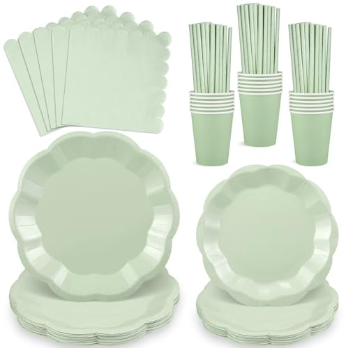Set Stoviglie Di Carta Verde Salvia 125 Pezzi Per Feste, 25 Ospiti