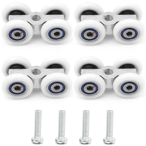 4 PCS Roulettes Porte de Douche Coulissante, Roulement à Billes Métal avec Vis, Glissement Silencieux, Adapté Douche, Cuisine, Baie Vitrée, Intérieur