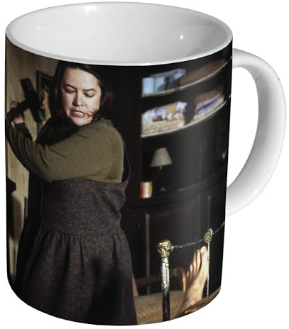 Misery Kathy Bates Hammer Scene - Ceramic Coffee & Tea Mug 11oz - Durable Glossy White Cup - Kathy Bates as Annie Wilkes with Sledgehammer