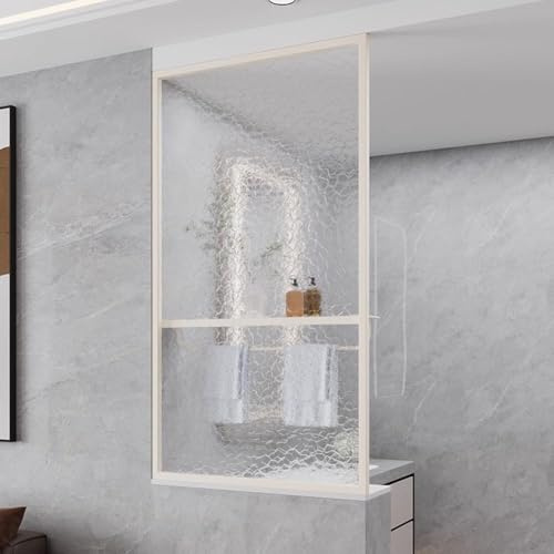 Artiz Begehbare Dusche Mit Transparenter Trennwand, Halbhohe Trennwand Für Den Eingangsbereich Badezimmer-Glastrennwand Mit Handtuchhalter Für Die Dekoration Von Zuhause, Büro(White-A,60x80cm)