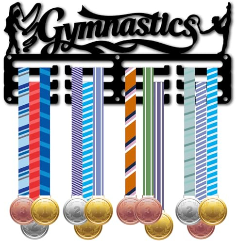 CREATCABIN Porte Médailles Gymnastique Présentoir Récompenses Sportives Petit Support Mural Fer Noir avec 12 Crochet Décoration pour Athlètes Médaillés Organisateur Rubans et Cordons Danseurs 29x13cm