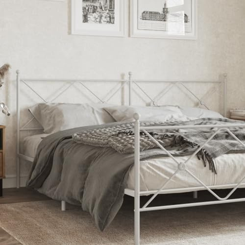 QJBSAVVA White Metal Headboard 200 cm King Size Headboard for 200 cm Mattress, Durable Steel Bed Head with Sturdy Legs, Classic Modern Design for Bedroom