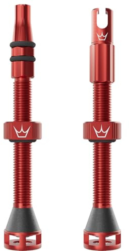 Peaty's Holeshot Fast Flow Tubeless Ventil - Hochdurchfluss-Design mit Anti-Verstopfungsfunktion für Dichtmittel, Schnelle Reifenmontage, 7075-Aluminium, MTB-kompatible Fahrrad Ventile, 60mm Rot