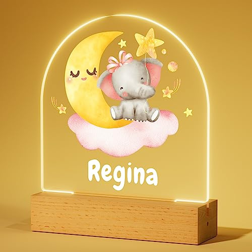 witfox Personalisierte Geschenke Baby – Elefanten Nachtlicht, Personalisiertes Nachtlicht, Geschenk für Tochter, Personalisiert Geschenk Junge Mädchen, Babygeschenk Geschenk zur Geburt