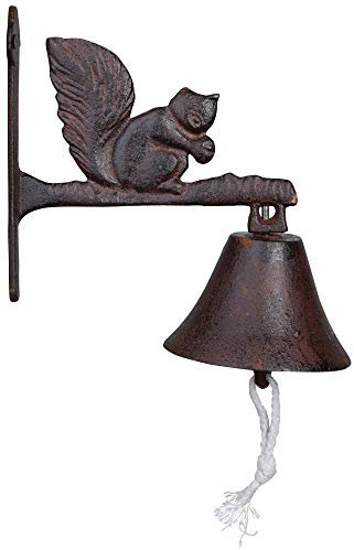 Esschert Design Türglocke mit Klöppel, Türklingel mit Motiv Eichhörnchen aus rötlichem Gusseisen, ca. 21 cm x 11 cm x 21 cm