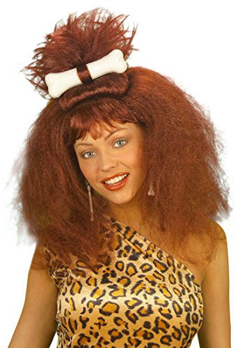 NET TOYS Karneval Perücke Wilma Feuerstein Urmensch Steinzeit Steinzeitperücke Damenperücke Steinzeitmensch Fasnet Fasnacht braun