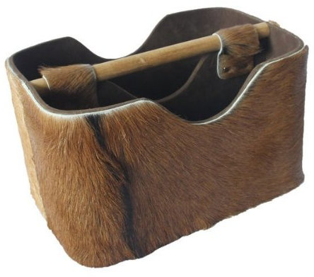 wohnfreuden Ziegenfell Zeitungsständer eckig braun 30 cm - Holz Zeitungshalter Korb klein