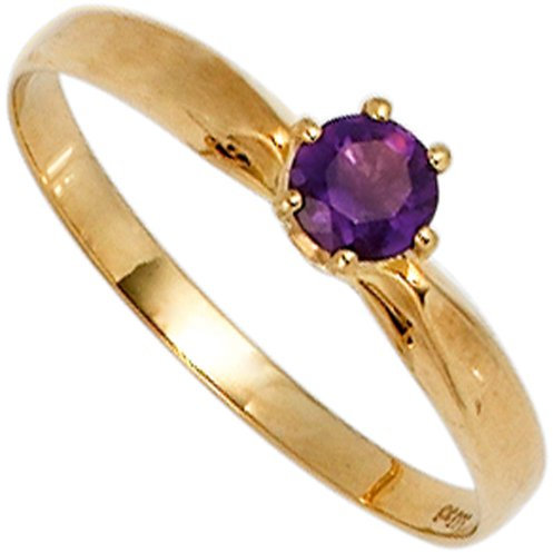 Schmuck Krone Ring Damenring mit Amethyst lila violett & 585 Gold Gelbgold schlicht, Ringgröße:Innenumfang 52mm ~ Ø16.6mm
