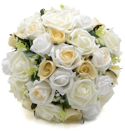 Artificial Wedding Flowers Hand-made by Petals Polly, BRIDES POSY, IVORY, WHITE & CHAMPAGNE ROSES