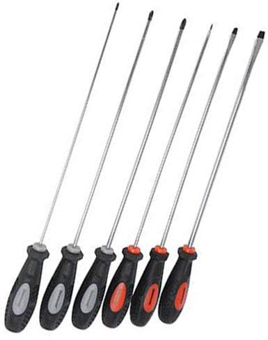 6 Pack - 325mm Extra Long Screwdriver Set - Includes Phillips PH0, PH1, PH2 & Slotted 5.5mm, 6.5mm, 8.0mm, Reach Further