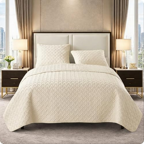 VCNY Home Nina Basketweave 3-Piece Bedding Set, Full/Queen, Ivory