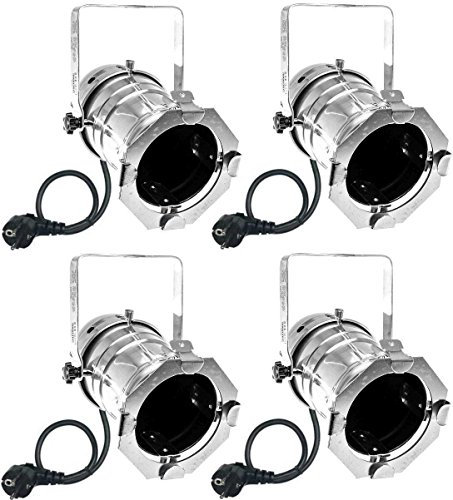 Varytec 1248-4 x PAR 30 Spot-Light Scheinwerfer SILBER polish PAR-30 mit E-27 Fassung & Kabel mit Schuko-Stecker
