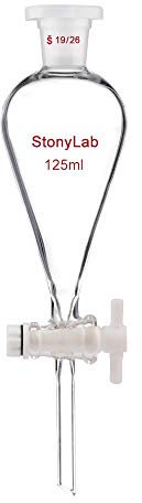 stonylab Imbuto Separatore Conico in Vetro Borosilicato Pesante con Giunti 19/26 e Rubinetto di Chiusura in PTFE Conical Separatory Funnel, 1250 ml