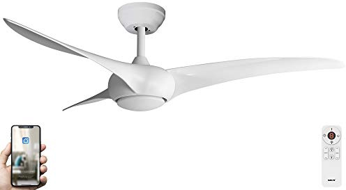 Fanelite - Brasseur d'air 132 cm blanc SAONA - Moteur DC 38W - Lumière LED 20W dimmable 3 couleurs - Télécommande - Wifi - Contrôles vocaux - 3 pales - Très silencieux