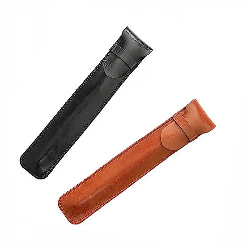 Daimay Leder Stiftehalter Handgemachte Füllfederbeutel Soft Pen Schutzhüllenabdeckung für Apple Bleistift, Kugelschreiber, Eingabestift-Stift - Packung mit 2 Stück (Schwarz Braun)