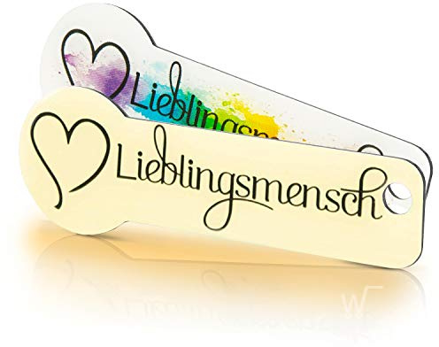 Einkaufswagenlöser „Lieblingsmensch“ – funktionaler Schlüsselanhänger mit Einkaufswagenchip – Schlüsselanhänger Einkaufschip mit 1 Jahr Fundservice – 100% sicher - bunt & beige